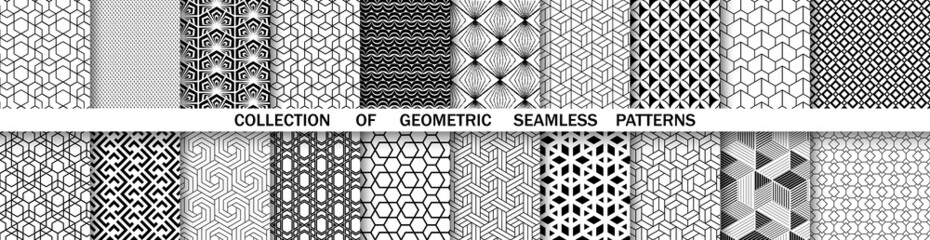 Geometric set of seamless black and white patterns. Simple vector graphics