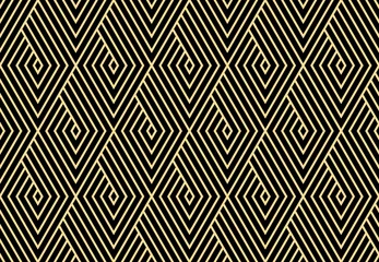 Deurstickers Zwart goud Abstract geometrisch patroon met strepen, lijnen. Naadloze vectorachtergrond. Goud en zwart ornament. Eenvoudig rooster grafisch ontwerp
