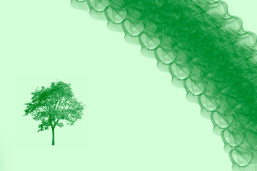Green tree on a green background with a green stripe