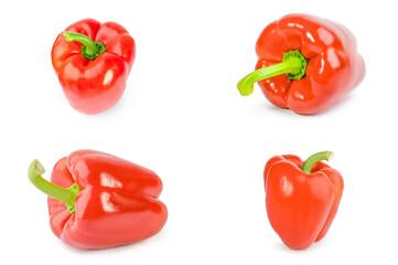 Collage of bulgarian peppers isolated on a white background with clipping path