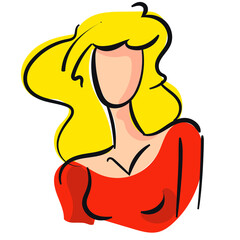 Donna capelli biondi, disegno clip art con tratto a pennello, fashion, vettoriale fondo trasparente, decorativo,