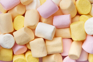 Marshmallow soft candy pattern viewed from above. Top view. Full frame