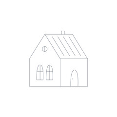 House or home gingerbread illustration. Line art, outline vector. Thin clean contour. Editable stroke.