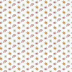 Christmas seamless pattern with isolated painted winter berries, snowflakes on white background. Cute vector illustration for paper, textile, fabric, prints, wrapping, greeting cards, banners
