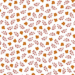 Christmas seamless pattern with isolated painted winter flowers, berries on white background. Cute vector illustration for paper, textile, fabric, prints, wrapping, greeting cards, banners