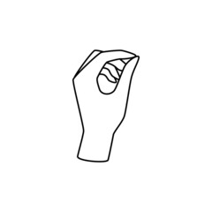 Line hands vector illustration with relaxed palm, fingers and thumb in elegant expressions. Holding thin stuff metaphor.