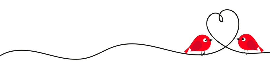 Heart. Bird set. One line hand draw doodle. Continuous line art. Black hearts. Happy Valentines Day. Decoration element. Love romantic sign symbol White background. Isolated.