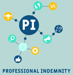 PI - Professional Indemnity acronym. business concept background.  vector illustration concept with keywords and icons. lettering illustration with icons for web banner, flyer, landing