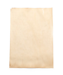 Fototapeta premium Sheet of old parchment paper isolated on white, top view. Space for design