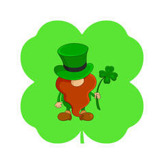 St. Patrick's Day symbol. Leprechaun and four leaf clover. Vector illustration.