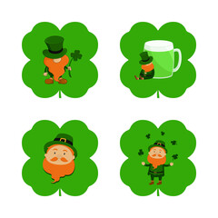 Obraz premium Set of leprechaun avatars. Vector illustration.