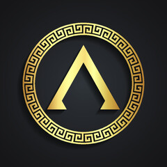 spartan shield vith greece lambda symbol / 3d golden shape - obrazy, fototapety, plakaty