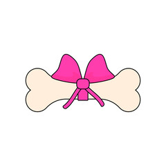 Dog bone with pink ribbon bow. Gift bone. Vector illustration isolated on white background.