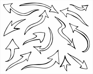 Abstract arrows doodles collection hand drawn, black and white vector illustration