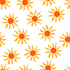 Seamless pattern with sun on white background. Colorful simple vector hand drawn boho illustration. Wrapping or textile, print