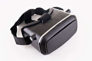 Black VR glasses mask on white background. Virtual reality headset 