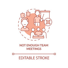 Fototapeta na wymiar Not enough team meetings terracotta concept icon. Lack of team communication abstract idea thin line illustration. Isolated outline drawing. Editable stroke. Roboto-Medium, Myriad Pro-Bold fonts used
