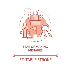 Fear of making mistakes terracotta concept icon. Feeling unsure abstract idea thin line illustration. Isolated outline drawing. Editable stroke. Roboto-Medium, Myriad Pro-Bold fonts used