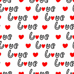 Seamless pattern with the inscription love. Vector illustration. Design for Valentines Day
