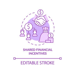 Shared financial incentives purple concept icon. Teamwork productivity abstract idea thin line illustration. Isolated outline drawing. Editable stroke. Roboto-Medium, Myriad Pro-Bold fonts used