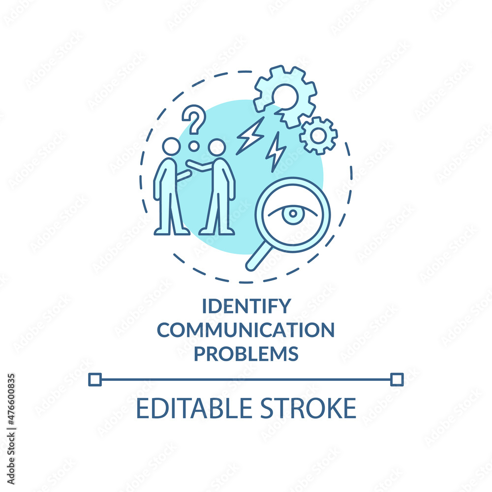 Poster identify communication problems turquoise concept icon. team difficulties abstract idea thin line il