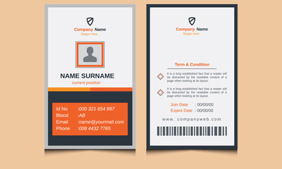 Simple new modern professional elegant clean orange creative corporate office employee business id card design template suitable for all companies.  