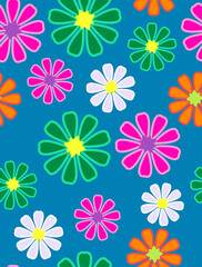 Fototapeta na wymiar Abstract Colorful Digital Flowers Seamless Pattern Trendy Stylish Color Combinations Perfect for Allover Fabric Print or Wrapping Paper