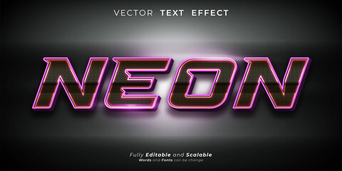 editable text Neon style metal design on dark concept