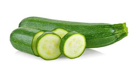 fresh green zucchini with slice isolated on white background