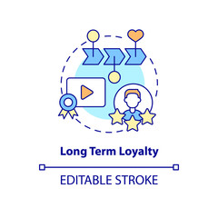 Long term loyalty concept icon. Subscription business model. Benefits abstract idea thin line illustration. Isolated outline drawing. Editable stroke. Roboto-Medium, Myriad Pro-Bold fonts used