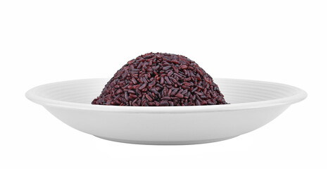 cooked red rice in white bowl on white background