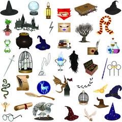 A set of magic items for witchcraft.  Vector illustration