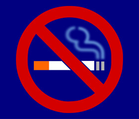 No smoking sign on a blue background. Smoking is a very unhealthy and bad habit