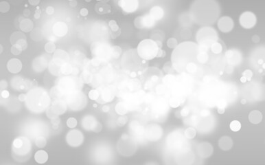 White Glitter Vintage Lights on Gray Texture Background. White Bokeh Effect. Defocused, Celebration, Christmas Holiday Backdrop.