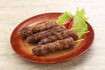 Beef kebab skewer minced meat