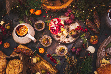 Table setting for a wedding ceremony in an eco style in the forest.