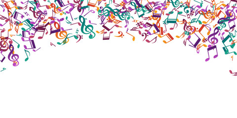 Musical notes cartoon vector pattern. Song