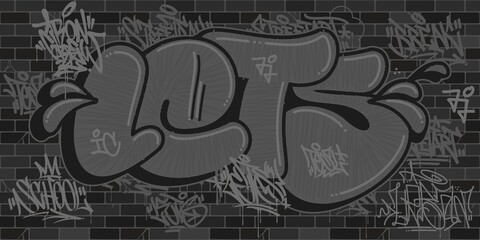 Dark Flat Urban Brick Wall With Some Graffiti Street Art Lettering Texture Decorative Background Vector Illustration 