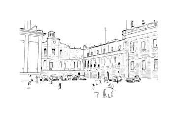 Building view with landmark of Lecce is a city in Italy. Hand drawn sketch illustration in vector.