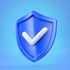 Blue shield icon with check mark sign on color background
