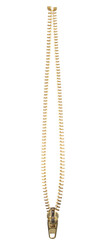 Open golden metal zipper isolated on white