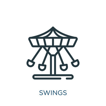 swings thin line icon. swing, problem linear icons from amusement park concept isolated outline sign. Vector illustration symbol element for web design and apps..
