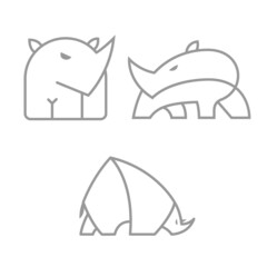 Rhino Logo Icon Symbol Lined Vector Graphic Design Set