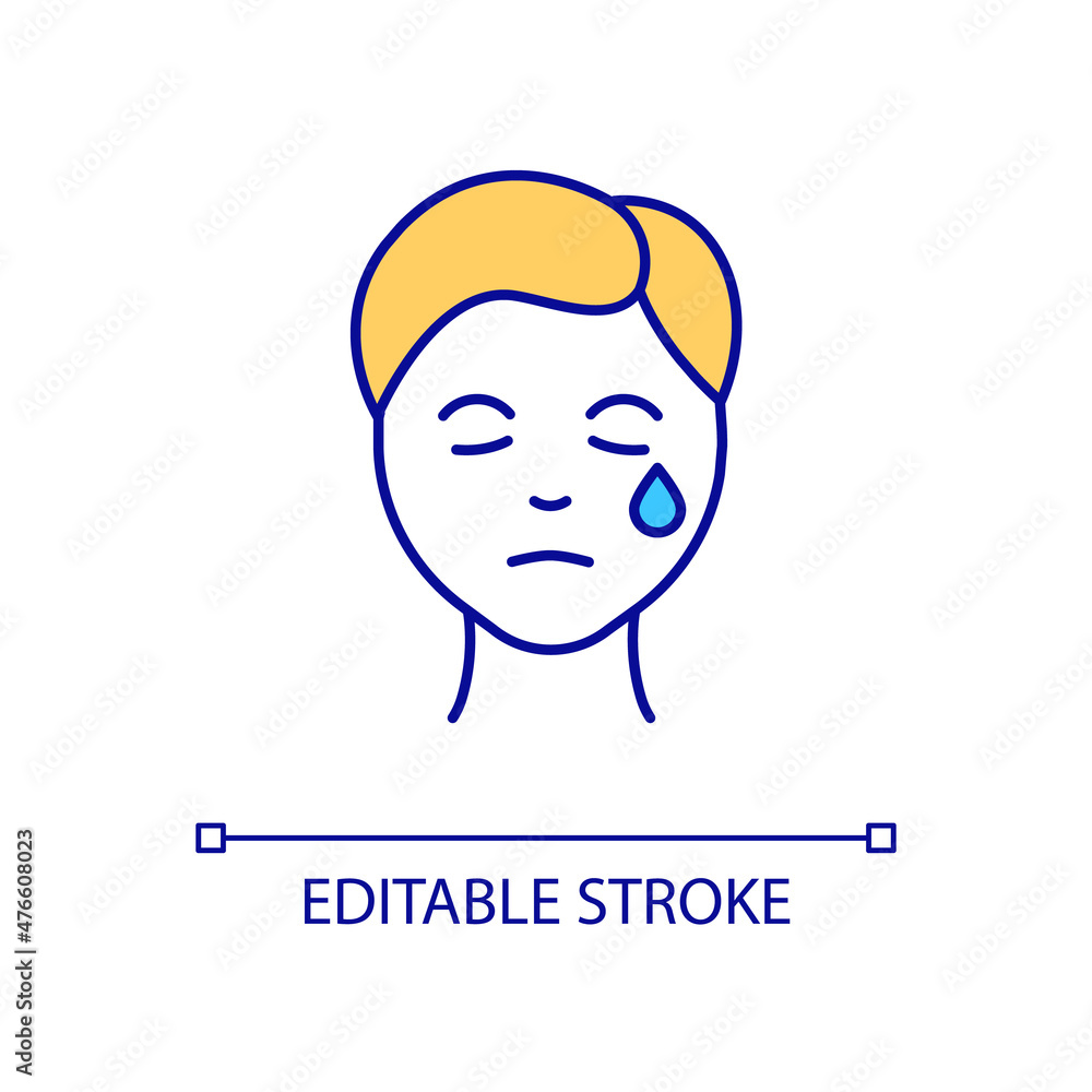 Poster depressed person rgb color icon. crying boy. negative emotions expression. sadness feeling. mental d