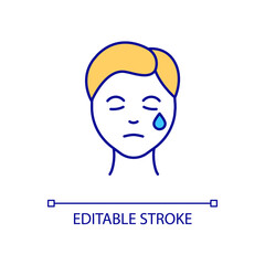 Depressed person RGB color icon. Crying boy. Negative emotions expression. Sadness feeling. Mental disorder. Isolated vector illustration. Simple filled line drawing. Editable stroke. Arial font used