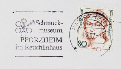 briefmarke stamp vintage retro alt old gestempelt used frankiert cancel papier paper pforzheim...