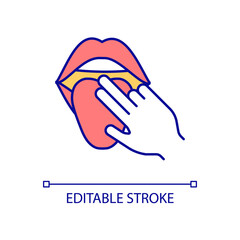 Self-induce vomiting RGB color icon. Calorie digesting avoidance. Purging after eating. Anorexia symptom. Isolated vector illustration. Simple filled line drawing. Editable stroke. Arial font used