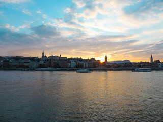 Fototapeta premium View of Budapest Fisherman's Bastion and Matthias Church in the afternoon from the Pest side of the city - Budapest, Hungary