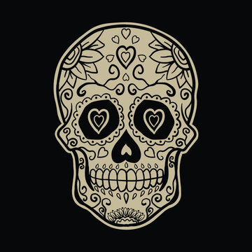 sugar skull,hand drawn illustrations. for the design of clothes, jackets, posters, stickers, souvenirs etc