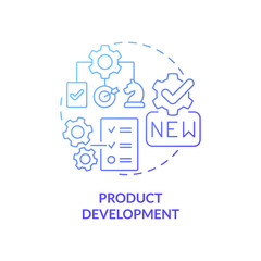 Product development blue gradient concept icon. Highly detailed model abstract idea thin line illustration. Virtual replica. Isolated outline drawing. Roboto-Medium, Myriad Pro-Bold fonts used